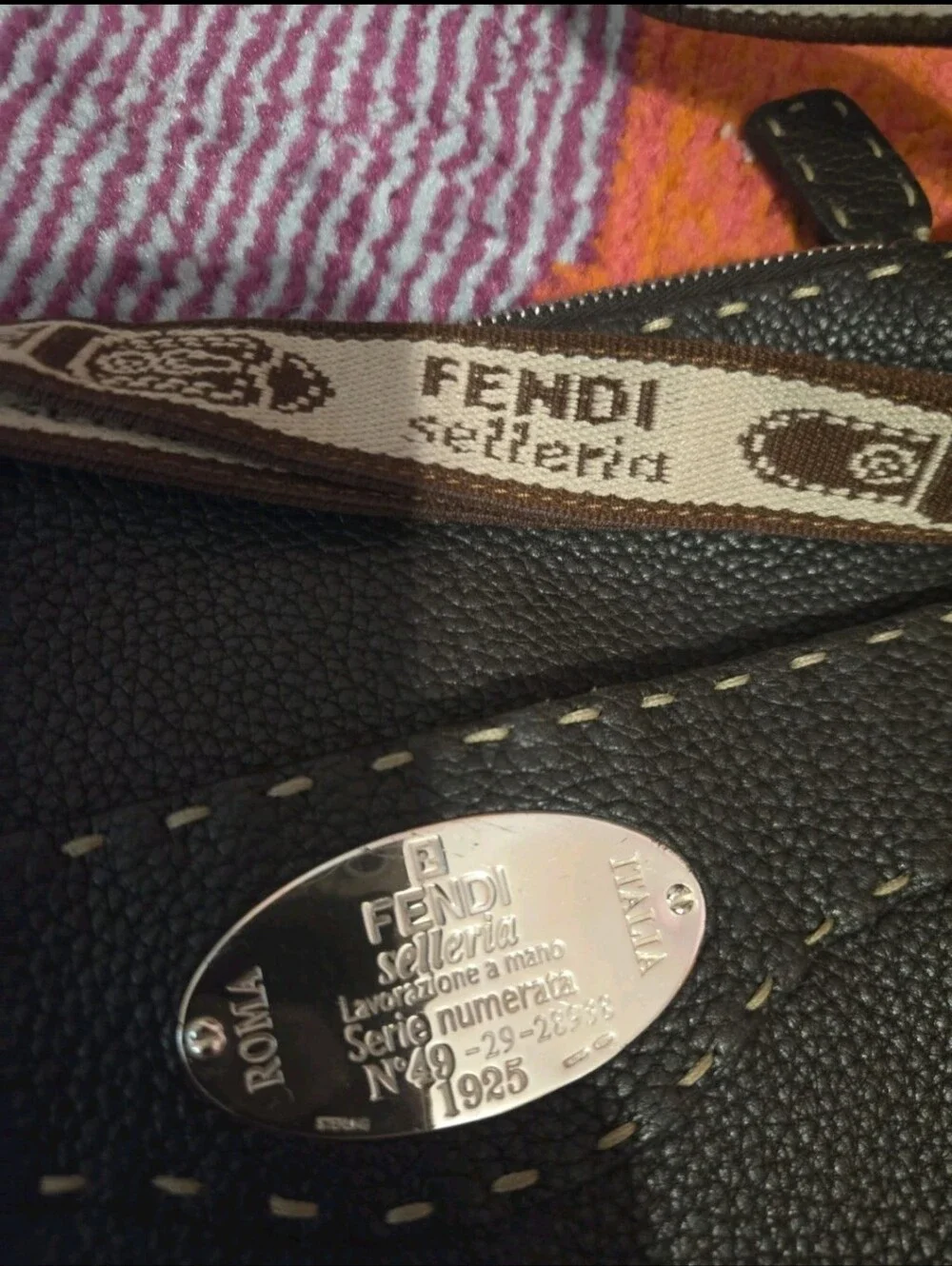 FENDI Vintage Selleria Brown Pebbled Leather Crossbody Messenger Shoulder Bag